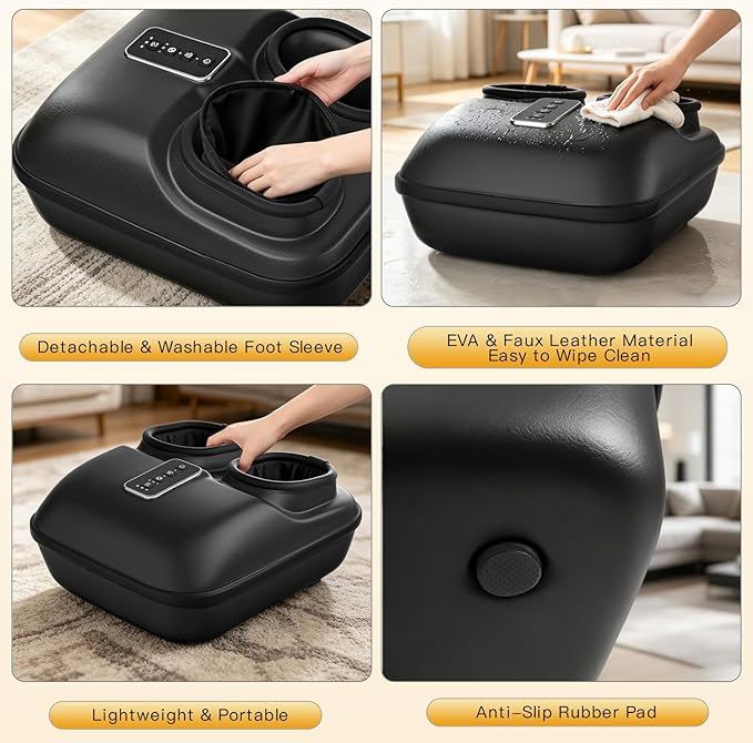 Foot Massager with Heat for Neuropathy, Deep Kneading Shiatsu Foot Massager for Plantar Fasciitis, Cordless Control, 6 Airbags 29 Nodes Deep Rolling, Gifts for Women Mom Men Dad Seniors