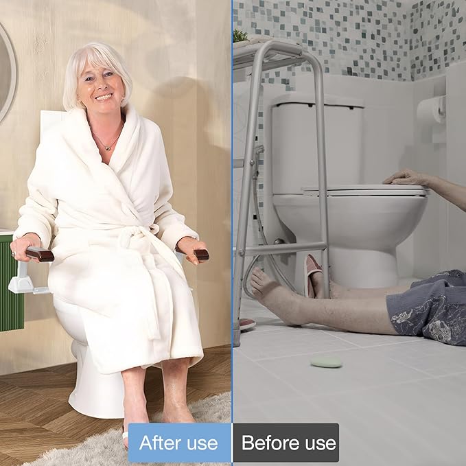 Toilet Safety Rails for Seniors（520lbs), Adjustable Toilet Handle for The Elderly and Disabled, Handicap Toilet Safety Frame Grab Bars, Toilet Support Rails
