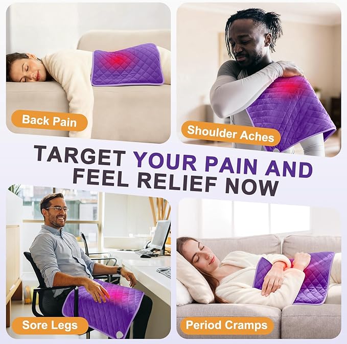 Heating Pad for Period Cramps Relief - 35"x20" Extra Large Electric Heating Pad for Back, Neck and Shoulder, Moist & Dry Heat, Adjustable Temperature, Timer Auto Shut-Off, Machine Washable (Purple)