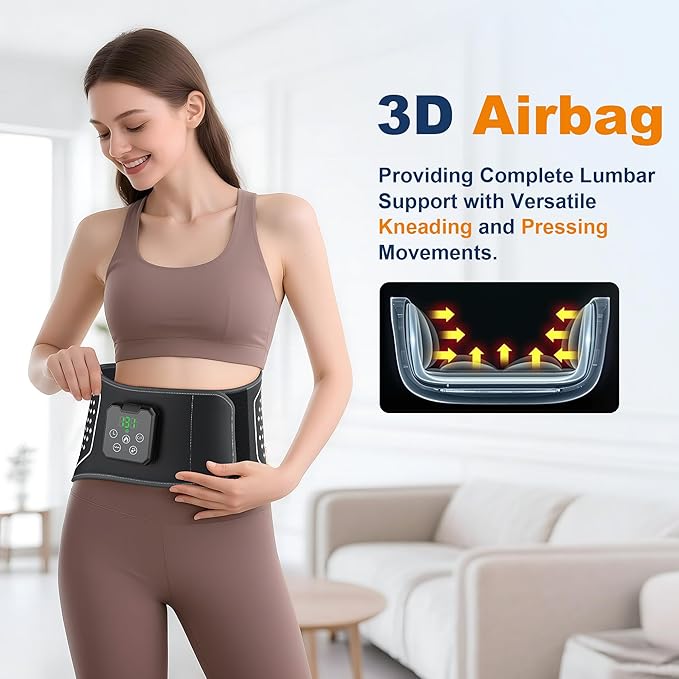 Lower Back Massager with Heat, Cordless Back Heating Pad with 4 Heat Levels 3 Vibration Modes & Air Compression Pain Relief Gifts for Women, Men, Mom & Dad