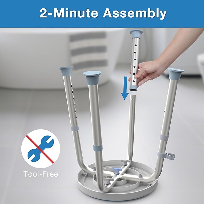 WHLICKS Swivel Shower Stool for Inside Shower, 360° Rotating Stool with Non-Slip Seat Pad, Adjustable Shower Chair for Seniors with 6 Height Levels, Lightweight Seat Up to 300 lbs, Tool-Free Assembly