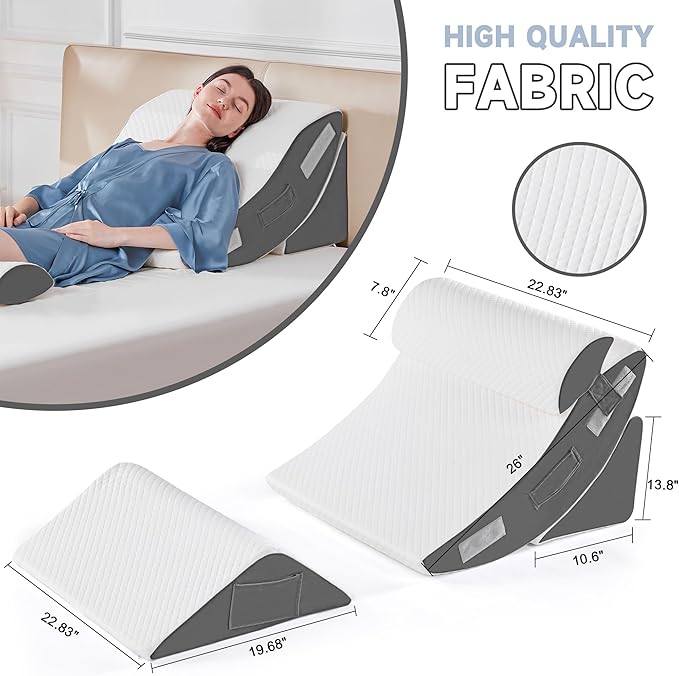 Yojoker 4PCS Orthopedic Bed Wedge Pillow Set for Sleeping, Post Surgery Foam Pillow for Body, Back and Leg Pain Relief, Triangle Adjustable Support Pillow - Acid Reflux Sleeping Pillows