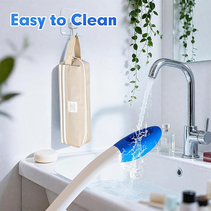 Foldable Bottom Buddy Wiping Aid with Storage Bag & Hook, 15.7" Long Reach Butt Wiper Toilet Aids for Wiping Bottom, Toilet Assistance for Elderly, Disabled, Overweight, Wiping Aids for Toileting