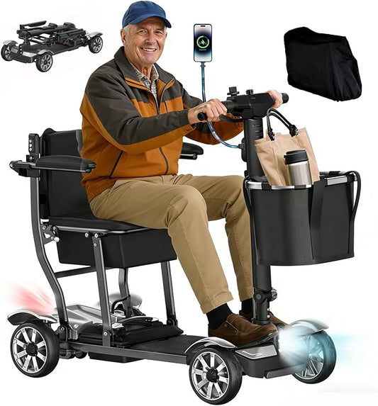OUBA Mobility Scooter for Seniors, 38LBS 4 Wheels Mobility Scooter with LCD Display, 350LBS Capacity, Airline Approved, Lightweight Motorized Mobility Scooters for 30Miles Travel Range (Silver)