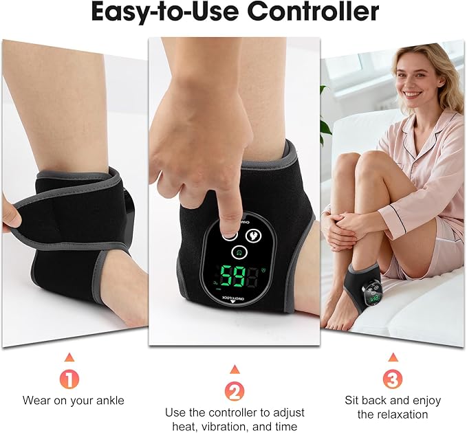 Cordless Ankle Massager for Pain Relief, Heated Ankle Massager, Foot Massager for Neuropathy, Ankle Heating Pad, Foot Heating Pad, Heated Foot Massager, Single One, Black