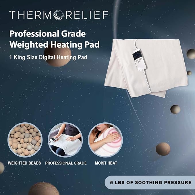 Professional Grade Heating Pad with Automatic Moist Heat by ThermoRelief, Extra HOT Heating for Deep Penetrating Heat - 2nd Gen Version (King Size Weighted King)