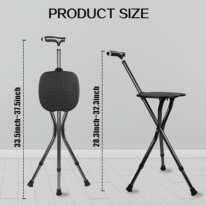 Yayayo Hold 440 lbs Folding Canes with Seat Walking Stick Height Adjustment Cane Seat Capacity Frosted Handle with Magnetic Therapy Stone Crutches Stool