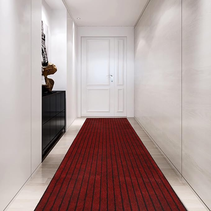 Custom Size Backed Non-Slip Area Rugs Runner, Easy Clean, Waterproof Runner Rugs for Hallway Entryway, Kitchen, Laundry, 4FT x 63FT, Red Stripe
