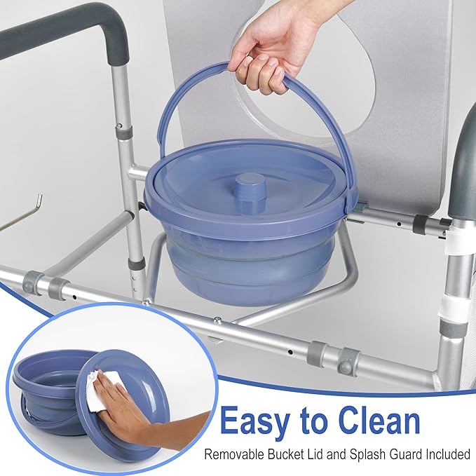 3-in-1 Bedside Commode, Porta Potty Chair for Adults with Sturdy Dual-Crossbar Support Construction, Stable Raised Toilet Seat 400 Lbs Bedside Commodes for Seniors
