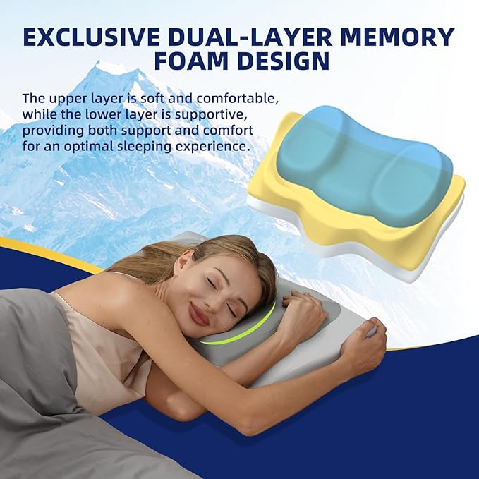 ABLEGRID Dual-Layer Memory Foam Cervical Neck Support Pillow,Contour Cooling Gel Pillow for Neck Shoulder Pain Relief,Ergonomic Orthopedic Adjustable Deep Sleep Bed Pillow for Side,Back,Stomach Sleep