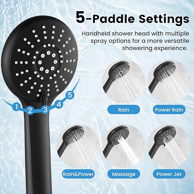 Shower Head with Handheld Combo,11.8 Inch Large Rectangular Rain Shower Head with 5 Modes Handheld Spray Combo,Adjustable Double Shower Heads with Holder and 11'' Extension Arm Matte Black