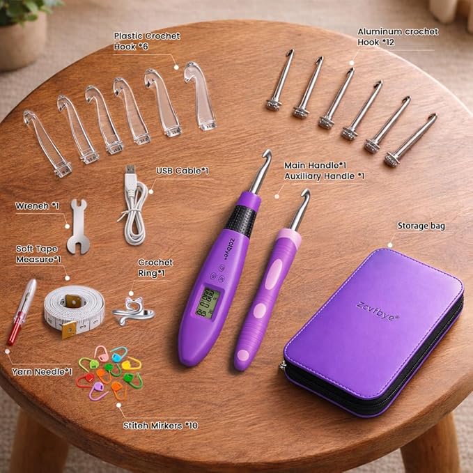 Light Up Crochet Hook Set with Stitch Counter,Crochet Kit with 18 Different Size Interchangeable Crochet Needle,Ergonomic with 2 Levels Led and Digital Stitch Counter for Crocheting and Knitting