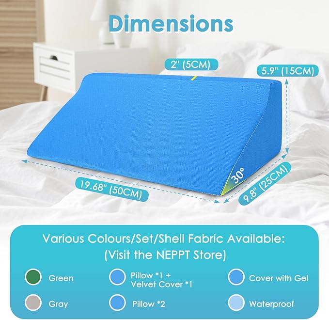 Bed Wedge Pillow For Sleeping Seniors Post Surgery Incline Pillow Bedsore Pressure Relief Cushions For Butt Lifting Patient Turning Triangle Foam Wedges For Bed Positioning Body Back Support (Blue)