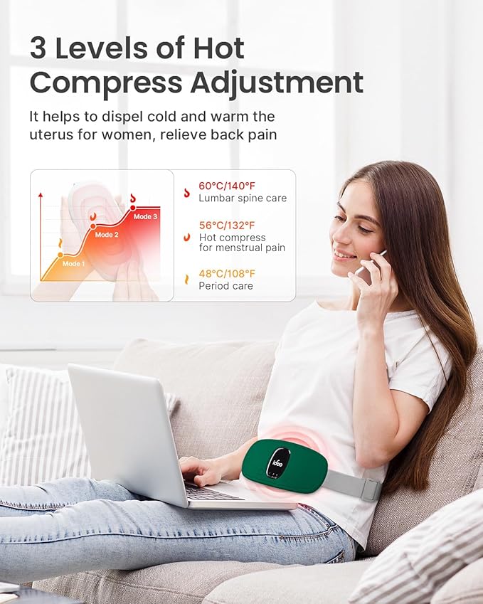 iDOO Travel Heating Pad, FSA Eligible Item, Portable Heating Pad for Period Cramps with 3 Heat Levels and 3 Massage Modes, Menstrual Heating Pads for Women, Gifts for Girlfriend Mom Wife Women (Green)