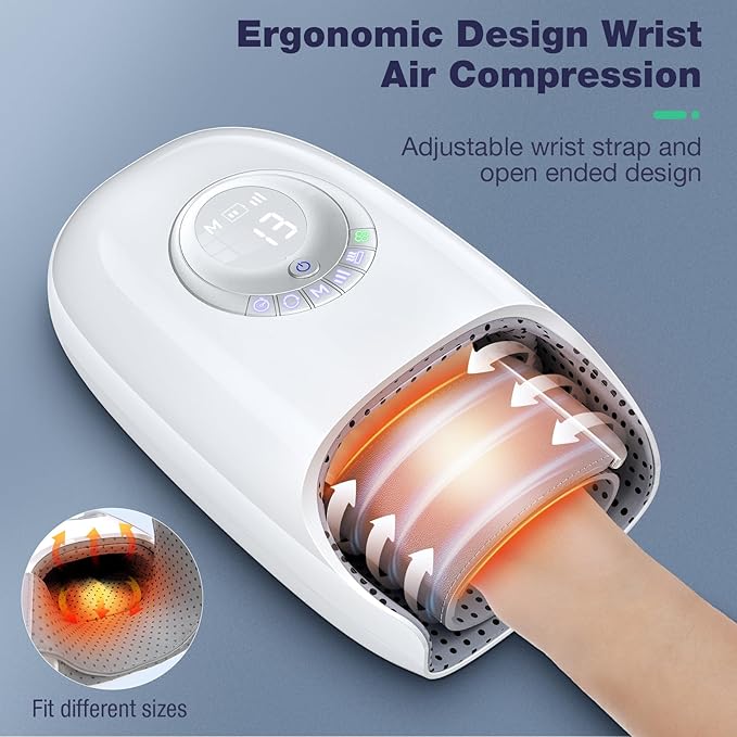 SKRFORM Hand Massager with Heat and Compression, Hand Massage for Arthritis and Carpal Tunnel Relief, 6 Modes Pressure Point Therapy, Blowing Wrist Massager, Finger & Palm Kneading, Gifts for Mom Dad