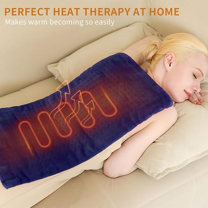 Massaging Weighted Heating Pad,Heating Pads for Back and Shoulders,Electric Heat Pad with 3 Heat Settings 6 Massage & Moist Heat Options,Auto Off,Gifts for Women Men Mom,12"*24",Dark Blue