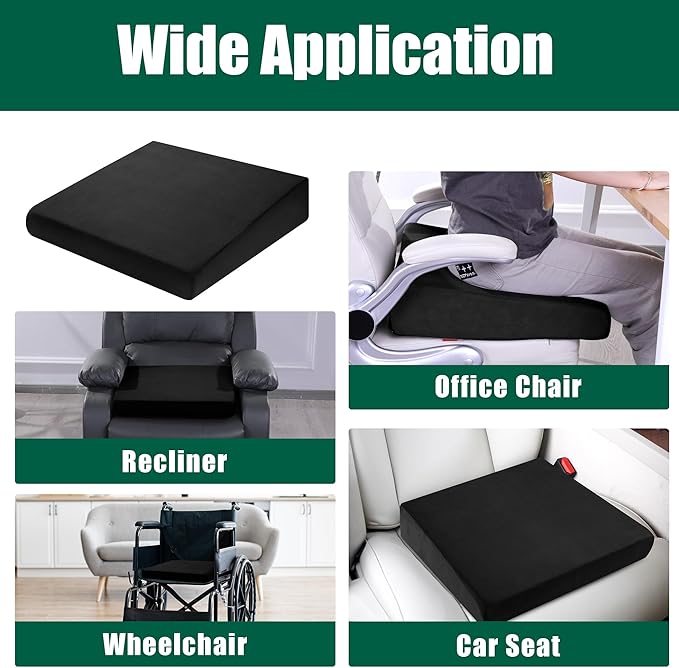 HOMBYS Wedge Recliner Seat Cushion for Long Sitting Chair, Cushion for Elderly Esay to Get Up,5" Thick 20"x20" Large Pressure Relief Seat Cushion for Recliner, Office, Car, Velvet & Foam, Black