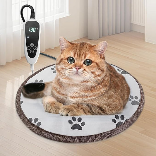 GOLOPET Cat Heating Pad Round with Smart Thermostat Switch and Power Line Protection Tube,Obtained MET and UL Dual Certification,Waterproof Pet Heating Pad for Cats-Paw Print