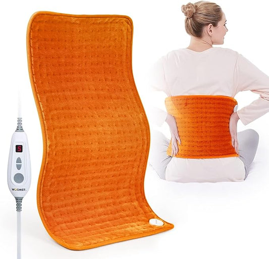 WOOMER Extra Large Heating Pad, Electric Heating Pad for Back Pain & Cramps Relief, Heat Pad with Multi-Color Option, Moist Heat Therapy Feature, Auto Shut-Off, Power Cords Storage Belt