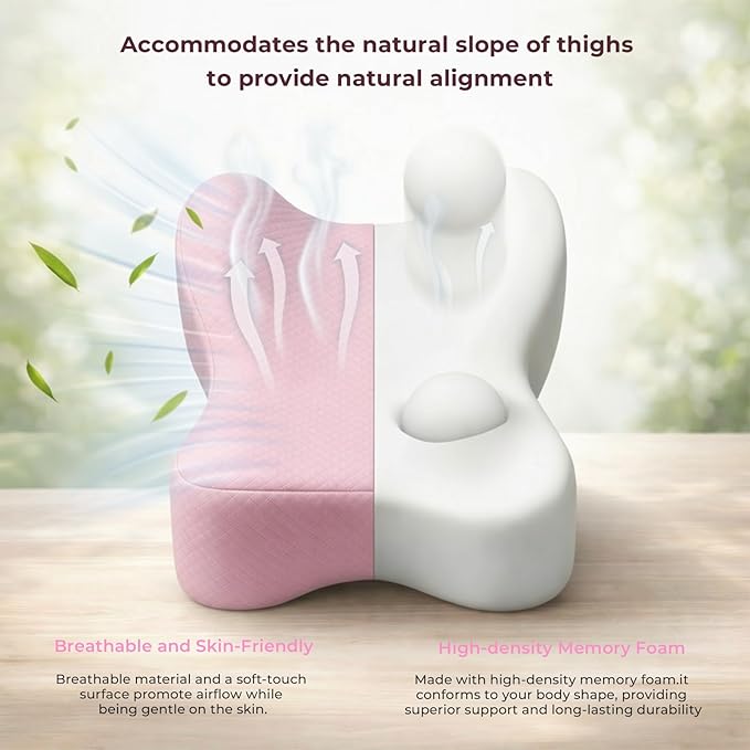 Knee Pillow for Side Sleepers, Alignment Pillow for Side Sleepers, Relief Hip & Sciatica Pain, Nourial Pillow Between Legs for Pregnant Women and Seniors (Pink)