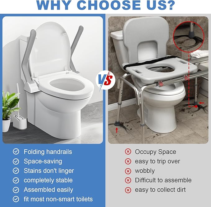 VARIPOWDER Toilet Safety Rails with Non-Slip Handles (520lbs), Upgraded Toilet Safety Frame for Senior, Heavy-Duty Bathroom Support for Standing Aid, Aging in Place Toilet Handles for Elderly