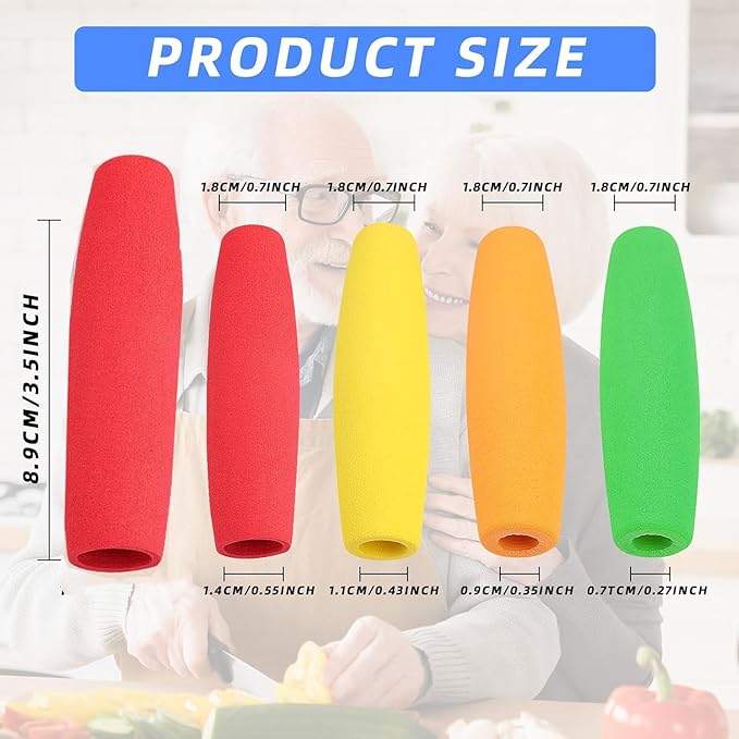 8-Pack Foam Grip Tubing for Utensils - 4 Sizes No-Cut Utensils Adaptive Grip Handle for Utensils Tools & Pens - Built up Tubing Padding Grips Aid for Elderly, Disabled, Arthritic, Handicapped