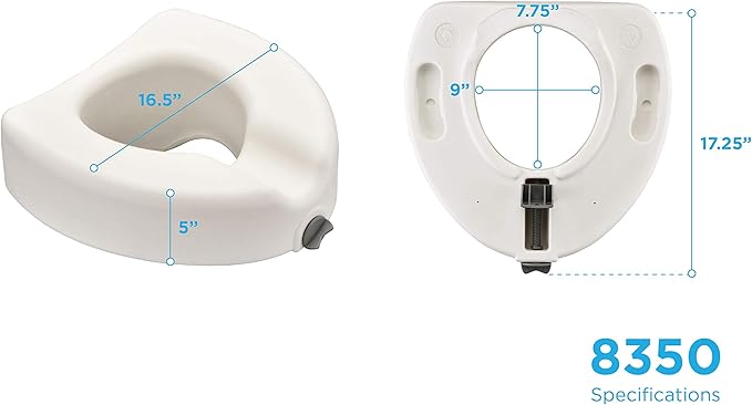 NOVA Toilet Seat Riser – Adds 5” Height, Raised Toilet Seat with ON/Off Front Lock, 300 lb Capacity, Fits Standard & Elongated Toilets, Slip-Resistant Bathroom Safety Aid for Seniors