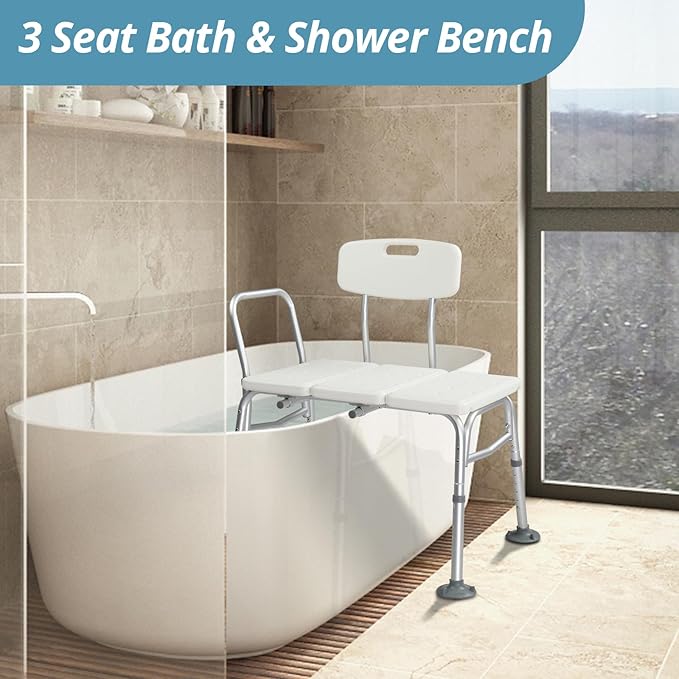 Winado Tub Transfer Bench for Bathtub with Backrest & Armrest, Supports up to 330 lbs Aluminium Alloy Bath Chair, White