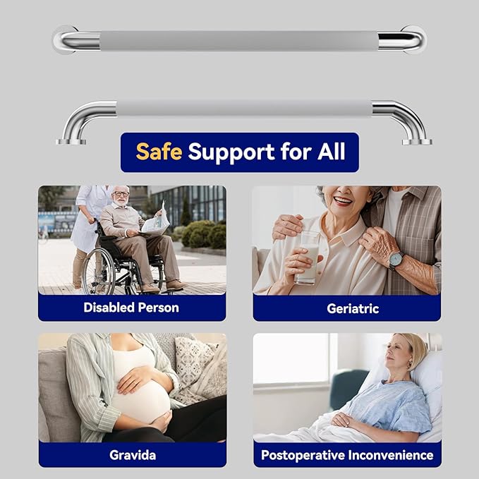 16 Inch Grab Bars for Shower, Brushed Nickel Anti Slip Grab Bar for Bathtubs Showers Toilet, Stainless Steel Safety Shower Grab Bar,Wall Mounted Shower Handle Handicap Bars for Senior Elderly