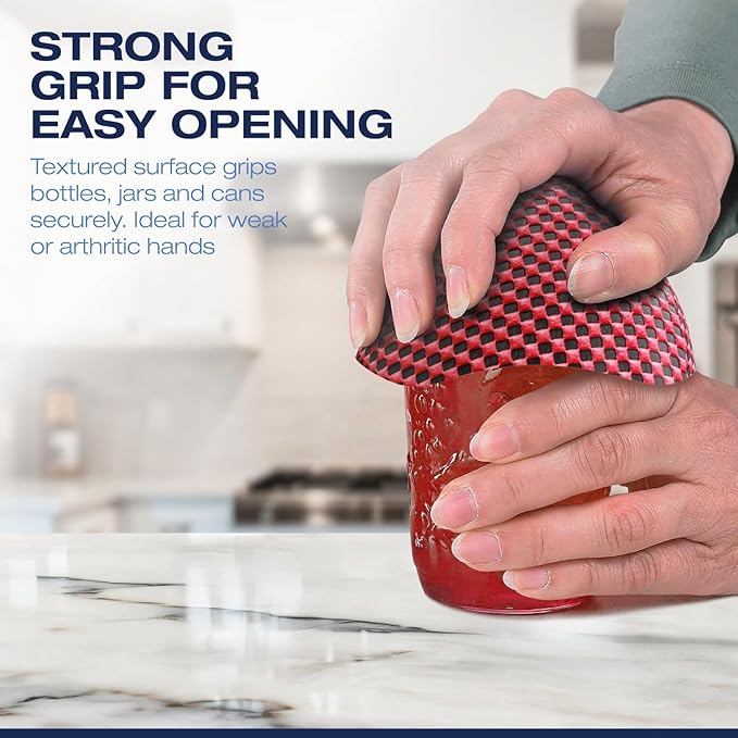 Jar Opener for Weak Hands with Firm Jar Gripper Pads and 2 Non Slip Grip Mats, Multifunction Kitchen Tool Set for Seniors, Easy Lid and Cap Removal (Red)