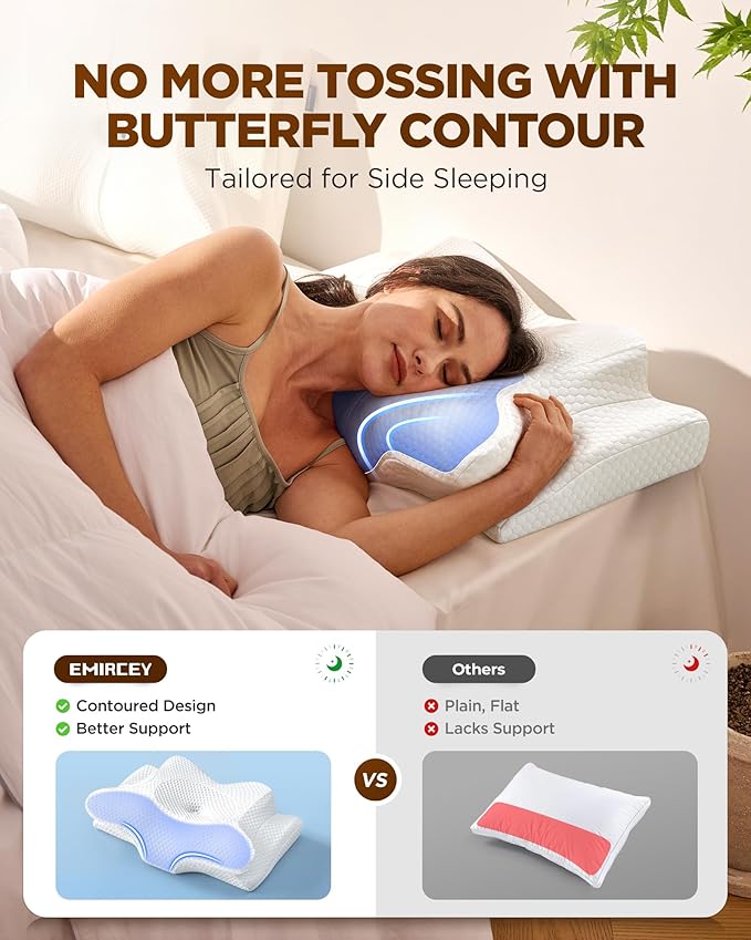 Sleep Doctor Approved Cervical Neck Pillow Sleeping, Ergonomic Contour Side Sleeper Pillows Adults, Cooling Orthopedic Pillow Pain Relief Support, Memory Foam Back Stomach Sleepers Navy Blue