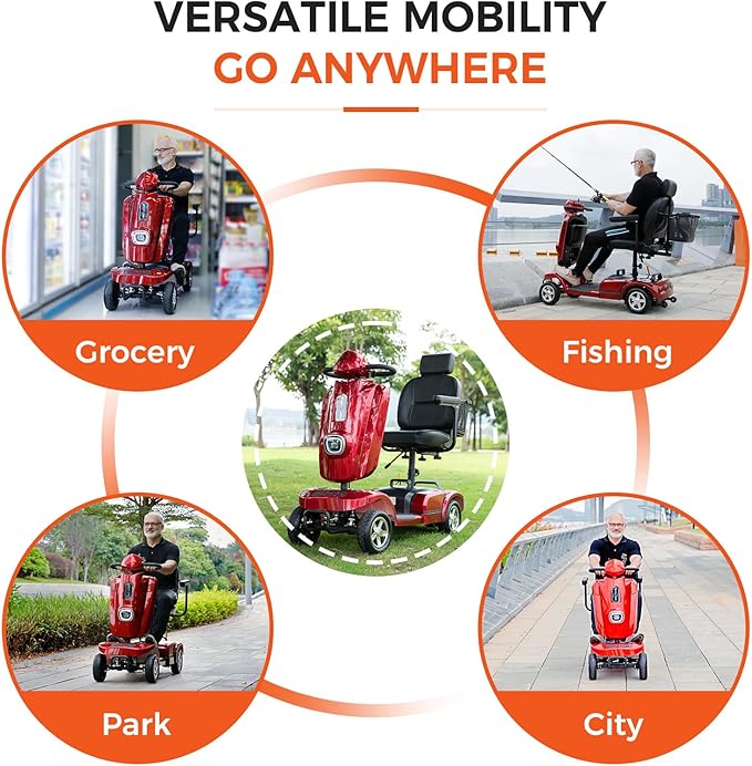 Heavy Duty Mobility Scooter for Seniors/Adults, 500W 400LBS Capacity Electric Scooter, All Terrain Mobility Scooters for Travel 10" Off Road Tires, Long Range 4 Wheel Scooter 9MPH, Red 26Miles