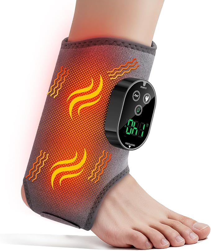 Foot Massager for Neuropathy, Ankle Massager for Pain Relief, Heated Ankle Wrap Heating Pad with Massage for Circulation Grey