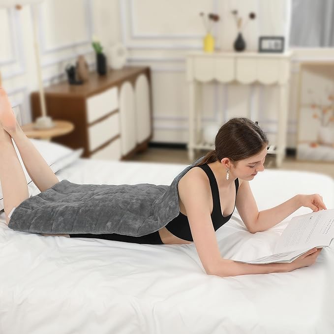 ESTINGO Weighted Heating Pad Large, Electric Heating Pad for Back Neck Shoulder Pain Relif, 3.7LBS Heat Pad for Period Cramps with 2H Auto Shut Off and 4 Heating Levels, 18"x33" Dark Grey