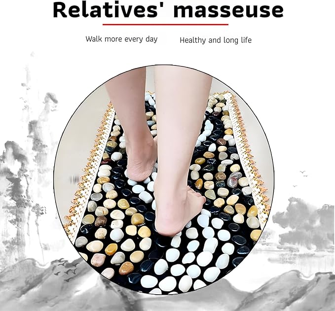 LIYAOLI Foot Pebbles Massager Mat - Acupressure Reflexology Pad with Natural Cobblestones for Pain Relief, Improved Circulation & Relaxation for Tired Feet (23.6" x 15.7")