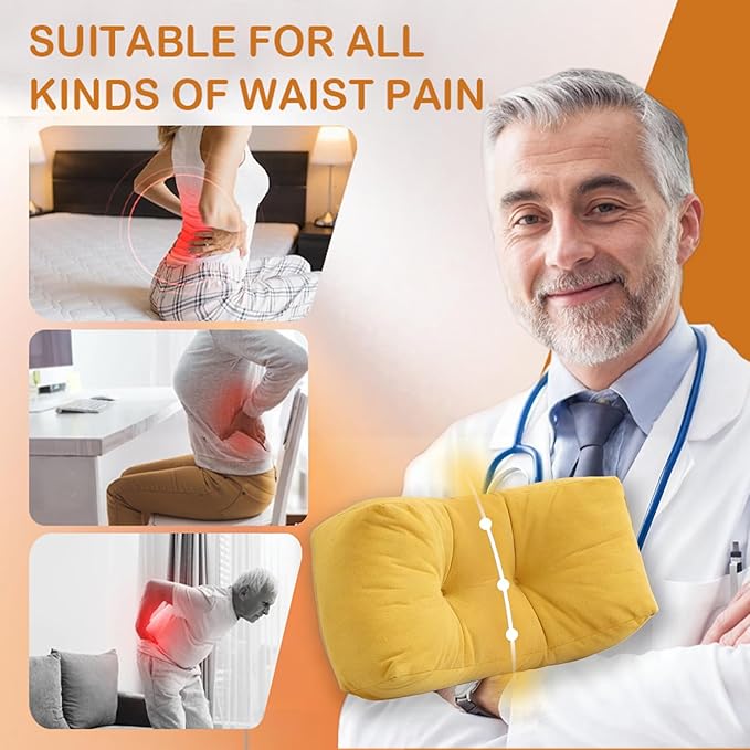 Lumbar Support Pillow Small Lower Back Pillow for Office Chair, Car Seat, and Desk Chair Ergonomic High-Elasticity Cushion for Pain Relief and Comfort on Sofa, Bed, or Travel (Yellow)