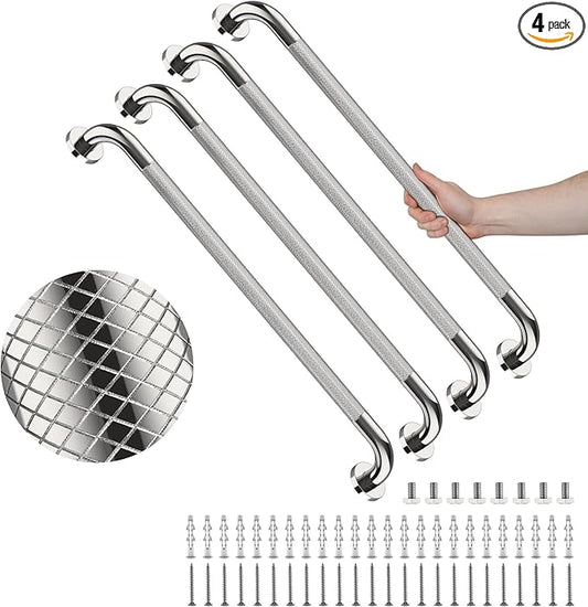 4 Pack 32 Inch Shower Grab Bar, YuanDe Chrome Bathroom Grab Bar Handle w/Anti-Slip Knurled Grip, Stainless Steel Bath Balance Bar,1.25" Diameter Safety Hand Rail Support,Handicap Injury Elderly Senior