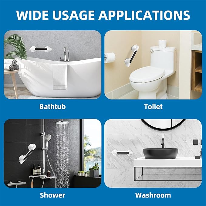 Grab Bar for Bathtubs and Showers, Zynuhmo 12 Inch Suction Cup Safety Grab Bar with 1PCS Bath Ball No Drilling Suction Shower Handrails for Seniors Elderly Kids Bathroom Assist Support(1Pack, Black)