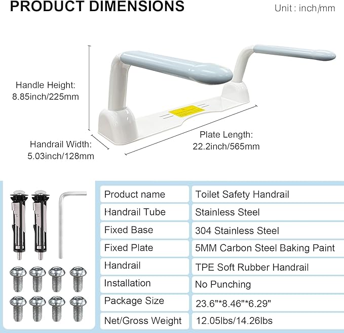 Toilet Safety Rails for Seniors with Flip-Up Armrests, Heavy Duty Toilet Support Rails with Rise-up Handle for Elderly, Disabled, Handicapped, Pregnant or Mobility Assistance, Fits Most Toilets