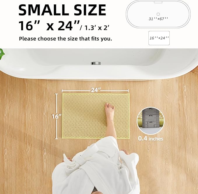 TYUU Bathroom Rugs Non Slip Washable, Super Absorbent Thin Bath Mat Small Quick Dry Low Pile Bathroom Rug, Yellow 16"x24"