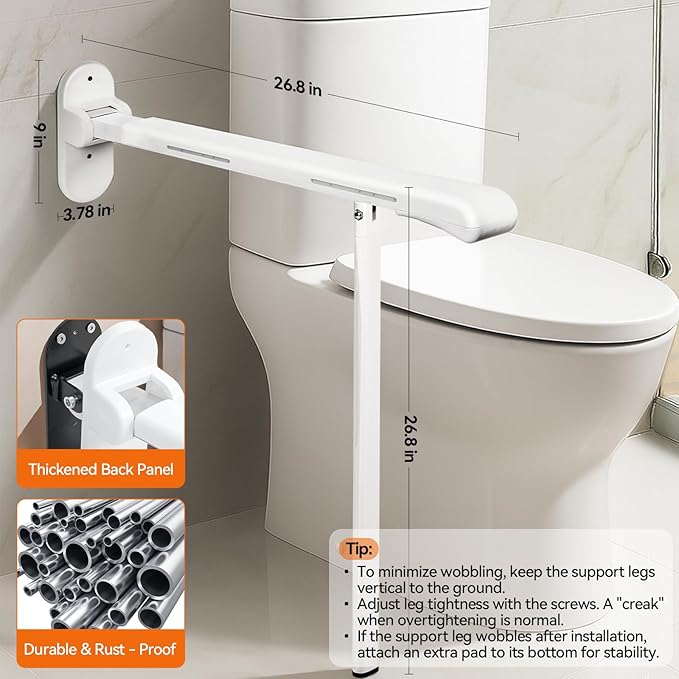 SPECILITE Heavy Duty Toilet Grab Bar - 440lb Sturdy Support, Safety Rails with Non-Slip Waterproof handrail & Night Glow Strips, Space Saving Flip-Up Design for Elderly, Disabled, Pregnant & Injury