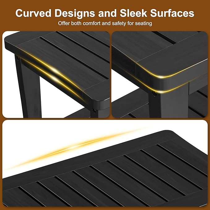Extra Bamboo Black Shower Bench Stool Waterproof Shower Chair Spa Bath Seat Extra Big Best Hardwood Bathroom Gadgets Seat Father Day Dad Parents Stepdad Christmas Xmas Happy Birthday Gifts Ideal