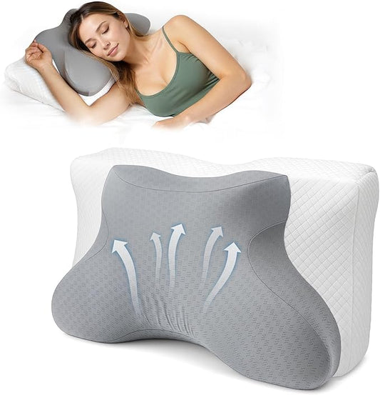 Cervical Neck Pillow for Sleeping, Adjustable Ergonomic Pillow, Contour Neck Support Side Sleeper Pillows for Adults, Memory Foam Bed Pillow for Neck and Shoulder Pain Relief, Back,Stomach Sleeper
