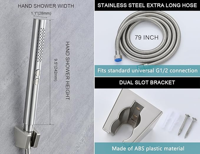 2-in-1 High Pressure Handheld Shower Head Set with Long Hose & Bracket - 2 Function Spray Wand, High Flow RV & Dog Shower Combo in Brushed Nickel