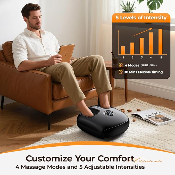 Foot Massager with Heat, Shiatsu Deep Kneading Electric Foot Massager with Remote, 4 Modes & Vibration & Compression & Roller for Feet Relief, Fits Men's Size 13, Gift for Women Men Mother's Day