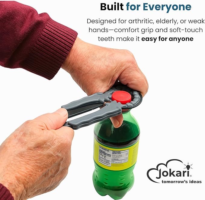 Jokari 3-Pack Multi Bottle Opener – Jar Lid Opener, Can Tab Lifter, Twist Cap Gripper – Ergonomic Kitchen Tool for Weak Hands or Arthritis – Opens Soda, Beer, Nail Polish, and More