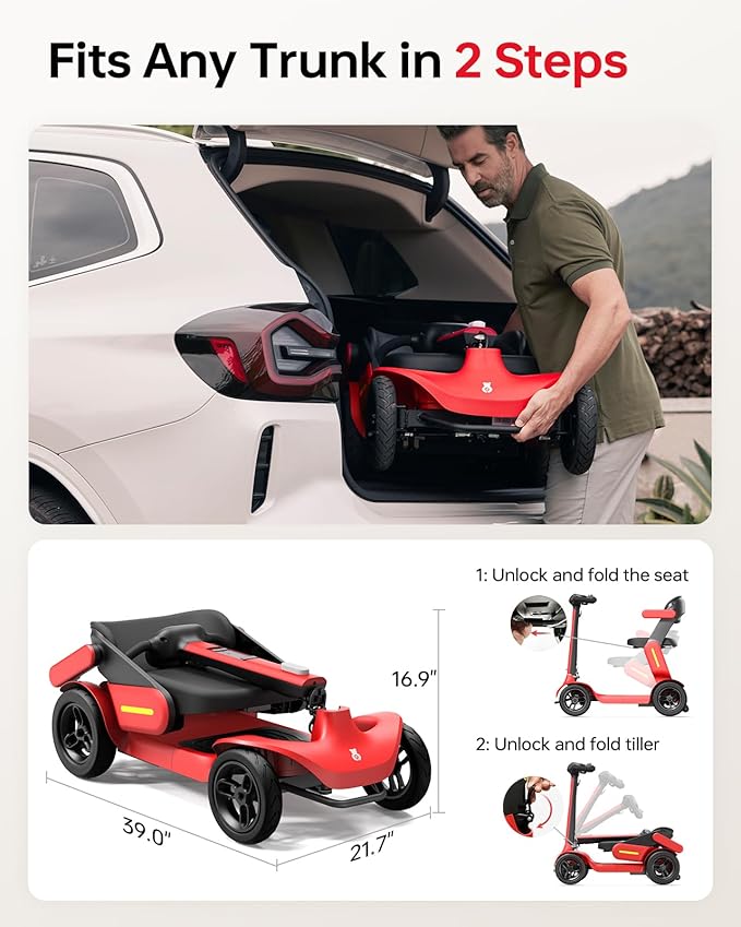 Paiseec Mobility Scooter for Adult, 25 Miles Endurance Lightweight Mobility Scooter, Folding Mobility Scooter for Adult, Powered Mobility Scooter All Terrain Motorized Scooter Collapsible