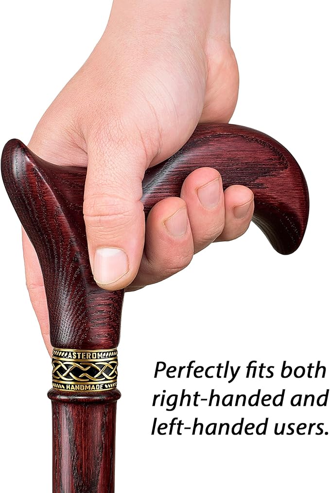 Asterom Handcrafted Walking Cane - Ergonomic, Wooden - Canes for Men - Walking Sticks for Seniors, Unique, Wood