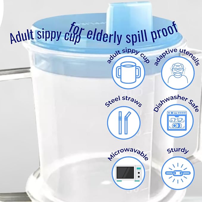 | Adult sippy cup for elderly spill proof | adult sippy cups for elderly spill proof with straw | Set of 5 pcs with stainless steel straws and dishwasher