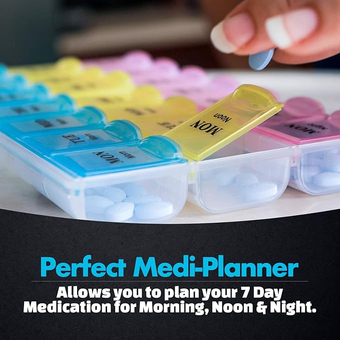 Weekly Pill Organizer - 21 Day Pill Planners for Pills Vitamins & Medication, 3 Times-a-Day Medication Reminder Boxes, Easy to Read & Travel Friendly (Case of 40pcs)